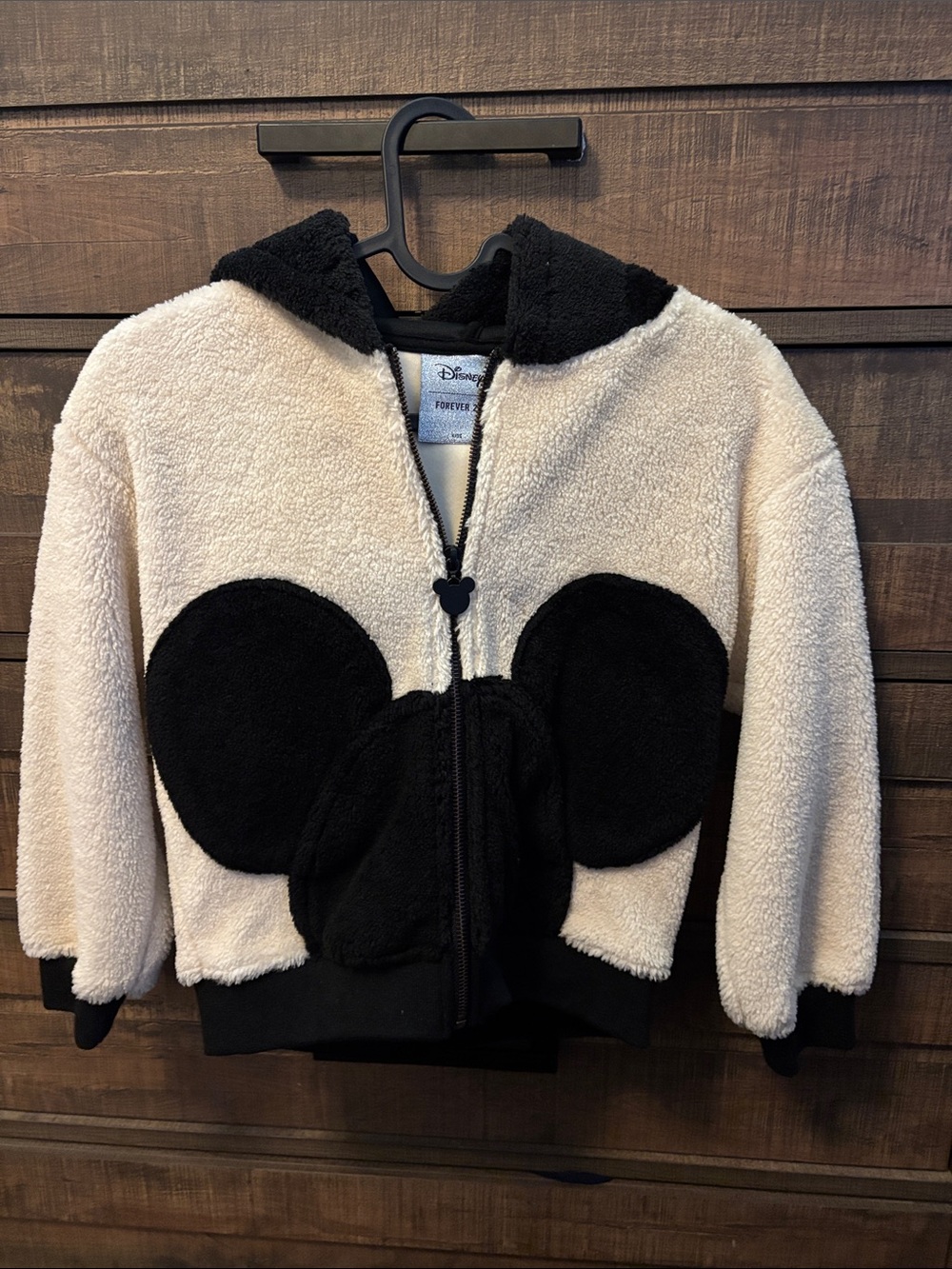 Forever 21 Kids Black & Cream Mickey Sherpa Zip Hoodie